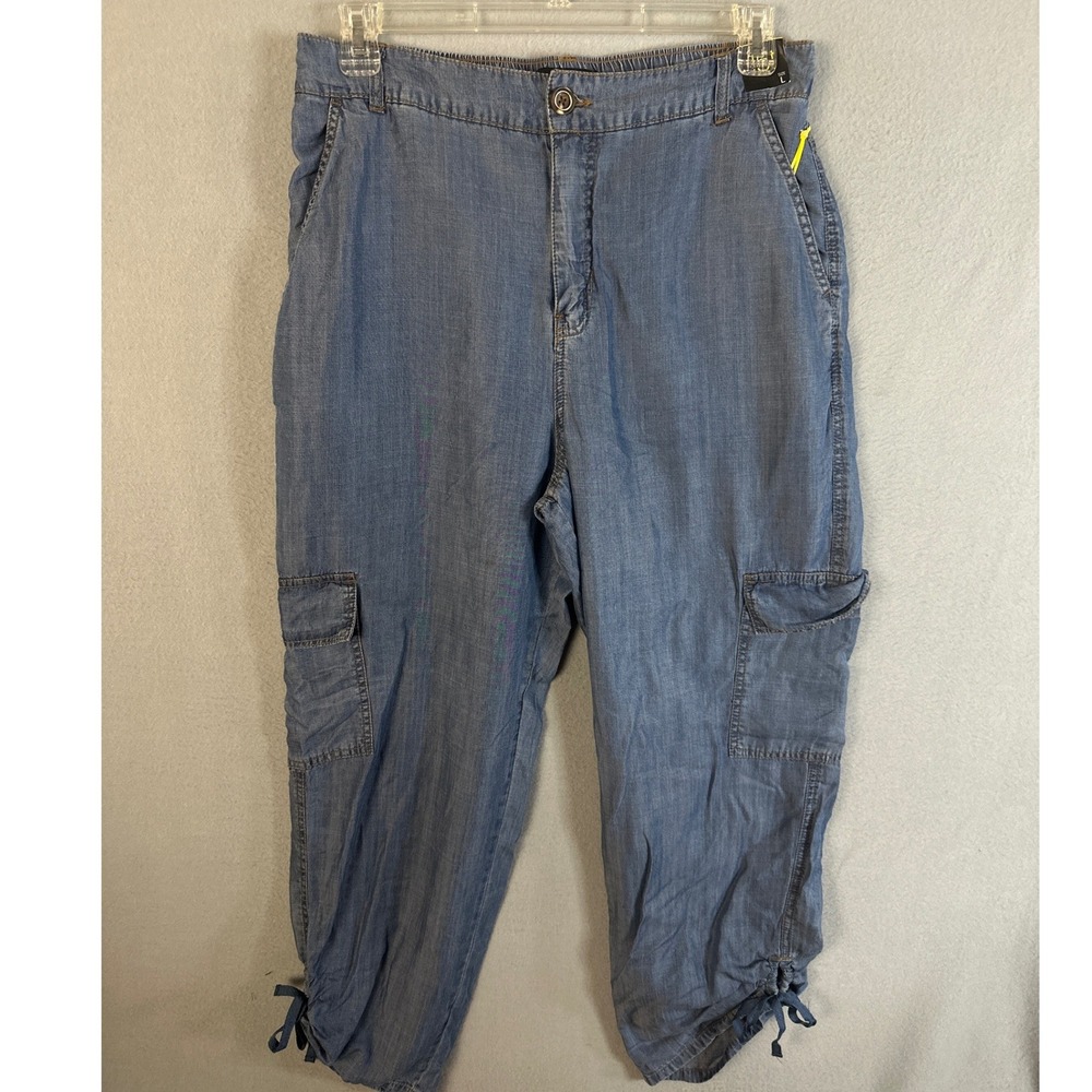 One 5 One Women‎ Blue Lyocell Cargo Tie Cuff Pants MV27147Z Large Stonewash